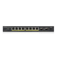 Коммутатор PoE+ Zyxel GS1100-10HP, 8xGE PoE+, 2xSFP, настольный, бесшумный, бюджет PoE 130 Вт, Kensigton lock