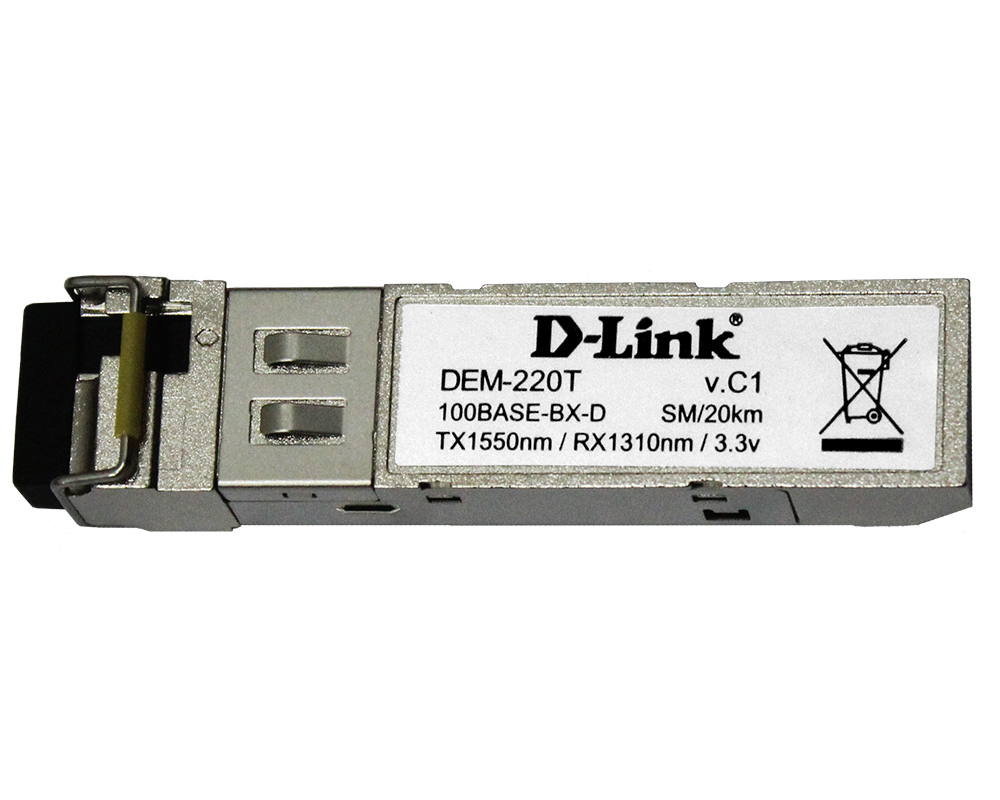 WDM SFP-трансивер с 1портом 100Base-BX-D (Tx:1550нм, Rx:1310нм) для одномодового оптического кабеля (до20км)