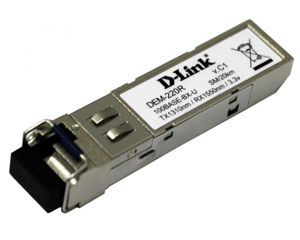 WDM SFP-трансивер с 1портом 100Base-BX-U (Tx:1310нм, Rx:1550нм) для одномодового оптического кабеля (до20км)