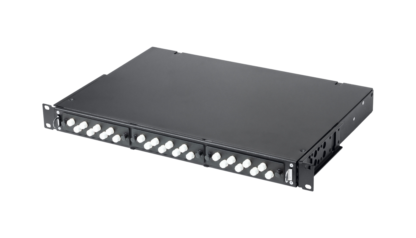 Кросс КТП, выдвижной, полный комплект, FC/UPC, MM 50/125 OM3, 12 портов, 1U, цвет черный