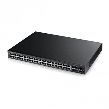 Коммутатор L2 PoE+ Zyxel GS2210-48HP, rack 19", 44xGE PoE+, 4xCombo (SFP/RJ-45), 2xSFP, бюджет PoE 375 Вт