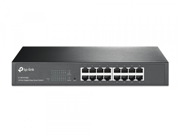 Easy Smart 16‑портовый гигабитный коммутатор
ПОРТЫ: 16 гигабитных портов RJ45
ХАРАКТЕРИСТИКИ: стальной корпус высотой 1U, монтируется в 13-дюймовую стойку
ОСОБЕННОСТИ: VLAN на основе MTU/порта/тега, приоритизация (QoS), IGMP Snooping, управление через ути
