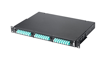 Кросс КТП, выдвижной, полный комплект, 6 розеток 2LC/UPC, MM 50/125 OM2, 12 портов, 1U, цвет черный